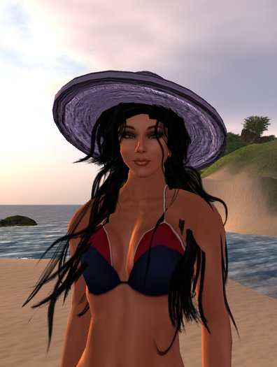 Stripped line summer hat -- violet