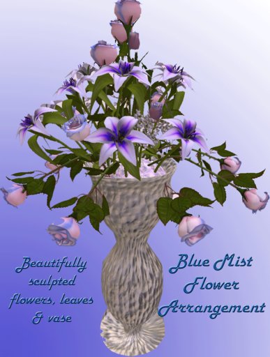 Sculpted Roses & Lilies Blue Mist Flower Arrangement in sculpted vase