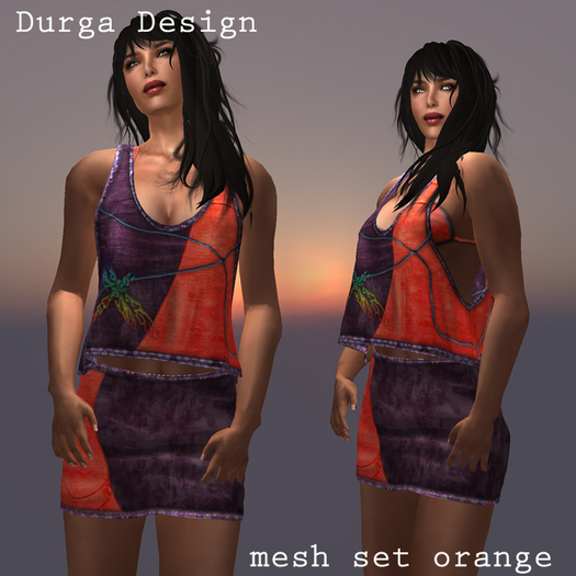 Mesh set top and skirt orange, Durga Design
