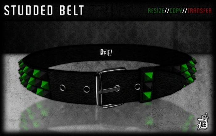 DEF! Belt / Studded / Black & Green (Unisex)