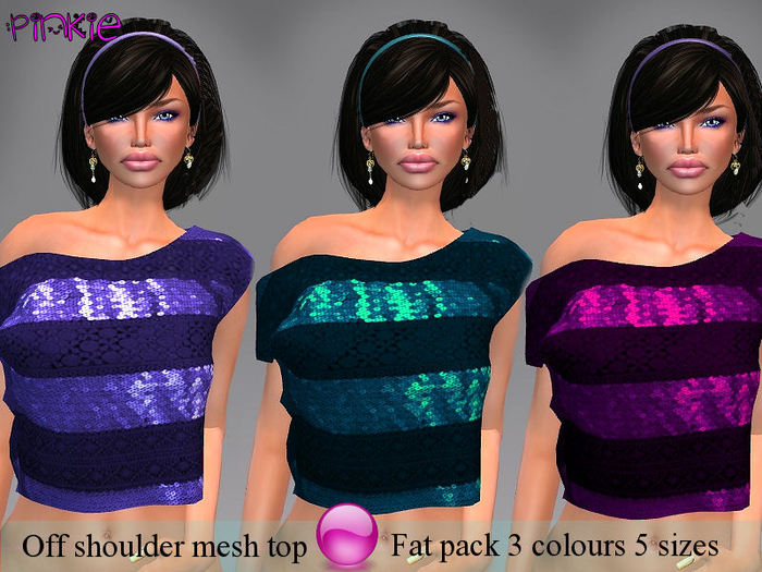 ::Pinkie::Off Shoulder Mesh top Fat pack 3 colours 5 sizes