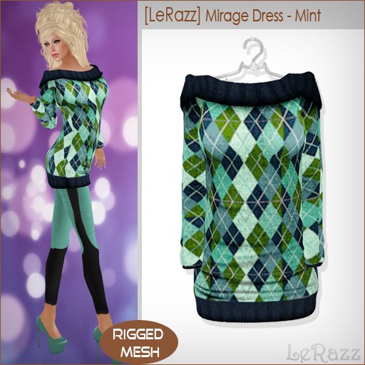 [LeRazz] Mirage Dress - Mint (Rigged Mesh)