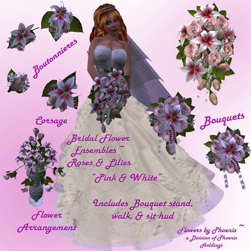 Scuplted Roses & Lilies Sm Wedding Ensemble ~ White & Pink Bouquets & Boutonnieres