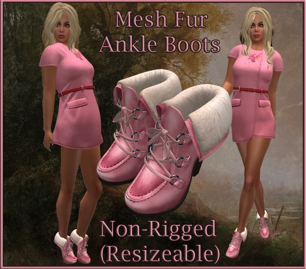 Mesh Fur Ankle Boots pink