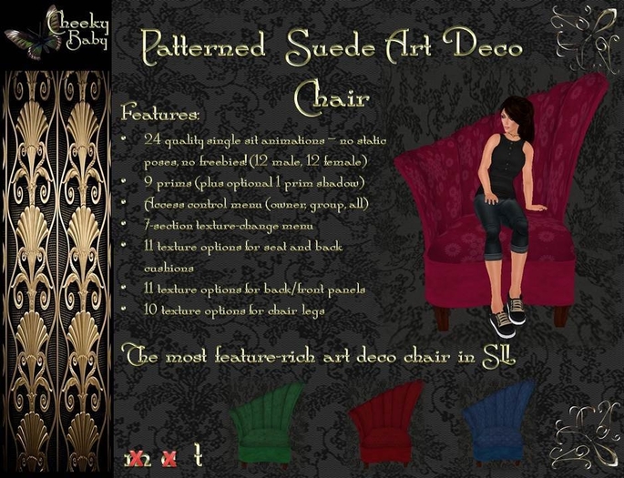 Art Deco Chair V.1 Patterned Suede