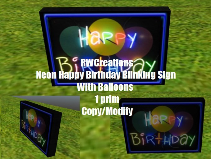 Neon Happy Birthday Sign with Balloons Blinking  copy/mod (boxed)