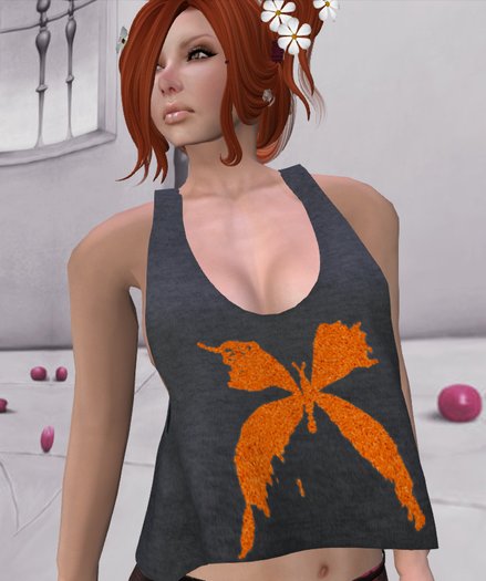 .::CM::. Mesh Tshirt top Butterfly G Orange Gray