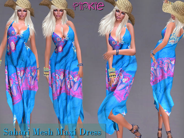 ::Pinkie::Sahari Mesh Maxi Dress with straw hat