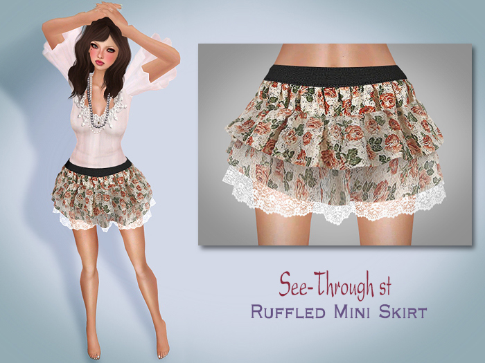 :: FZ :: See-Through st Ruffled Mini Skirt-Flower1