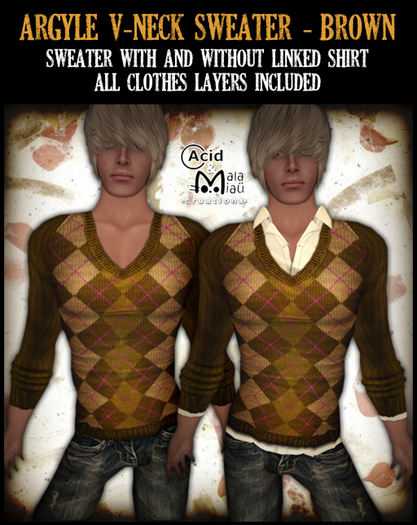 .:A&M:. Argyle V-Neck Sweater - Brown (Male)