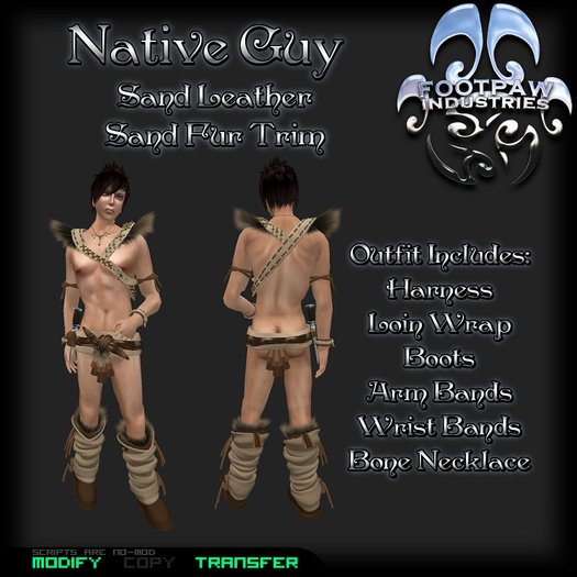 [FPI] Native Guy Sand-Sand Belted Harness with Fur Shoulders, Loin Wrap, Boots, Bones & Bands