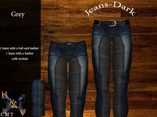 Jeans Dark Blue Belt & Leather - grey