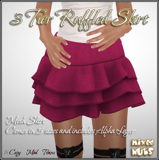 Mixed Nuts 3 Tier Mesh Ruffle Skirt - Pink