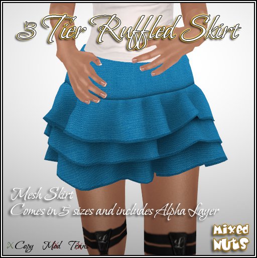Mixed Nuts 3 Tier Mesh Ruffled Skirt - Sky Blue