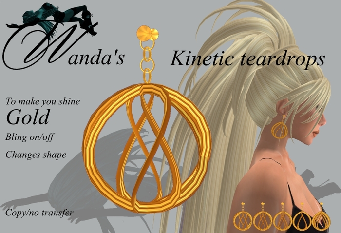 Wanda's Kinetic teardrop earrings - Gold * Changing shape Bling on/off
