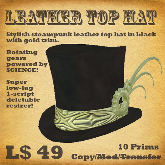 Steampunk Black and Gold Leather Top Hat