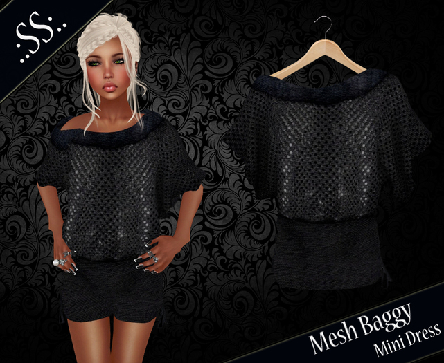 .:SS:. BLACK LIL SEQUIN BAGGY ONE PIECE MINI DRESS 