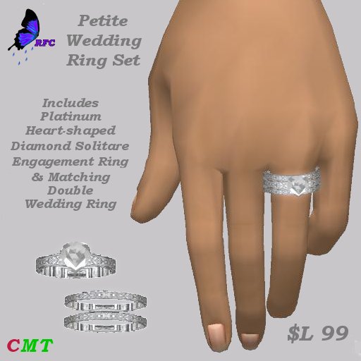 Petite Solitaire Heart Platinum Wedding Ring Set