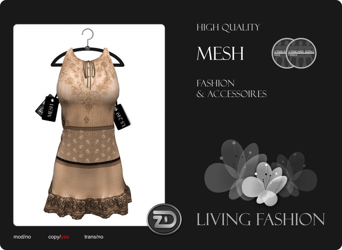 [ZD] MESH - Boho Kleid - "Rive Gauche" - Gold mit Schleife