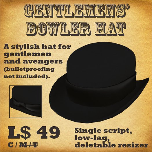 Gentlemens' Bowler Hat (black)