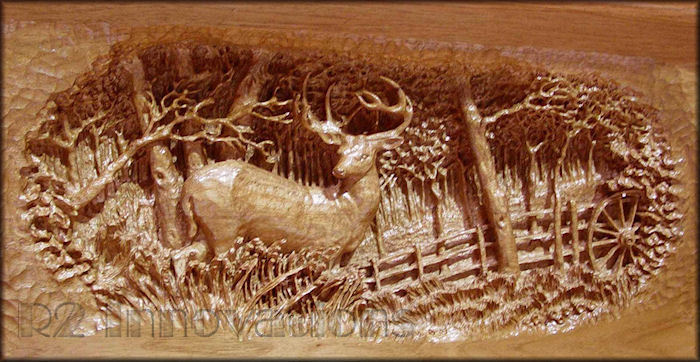 Deer In Forest Carved Wood