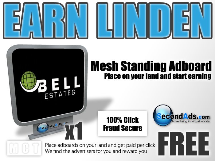 SecondAds Mesh Standing Adboard - Earn Linden Selling Advert Clicks
