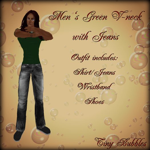 ~TB~ Men's Green V-Neck Tee & Jeans