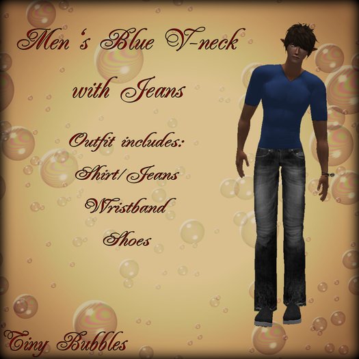 ~TB~ Men's Blue V-Neck Tee & Jeans
