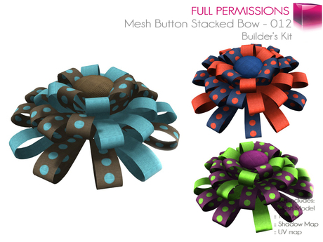 Second Life Marketplace - Full Perm Mesh Button Stacked Hair Bow - 012 ...
