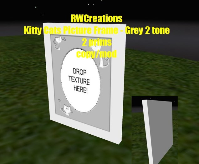 Kitty Cat s Picture Frame-Grey 2 tone  -2 prims by RWC (boxed) Copy/Mod