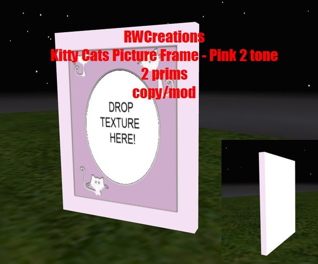 Kitty Cat s Picture Frame - Pink 2 tone  -2 prims by RWC (boxed) Copy/Mod