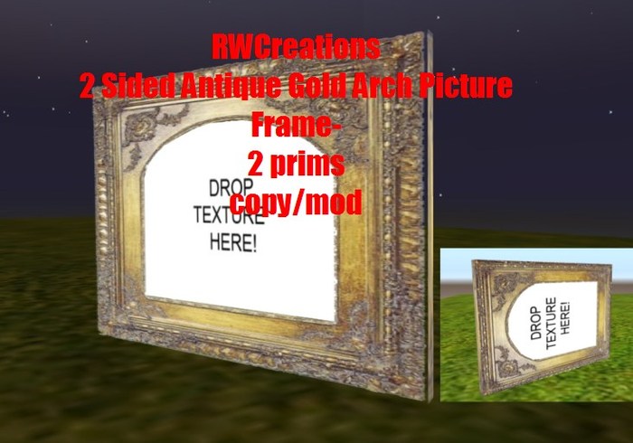 2 Sided Antique Gold Arch Picture Texture Frame  -2 prims by RWC (boxed) Copy/Mod