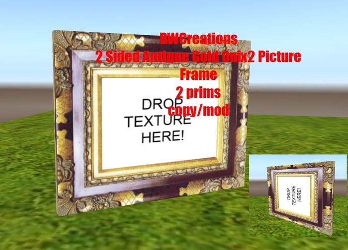 2 Sided Antique Gold & Onyx 2 Photo Texture Picture Frame  -2 prims by RWC (boxed) Copy/Mod