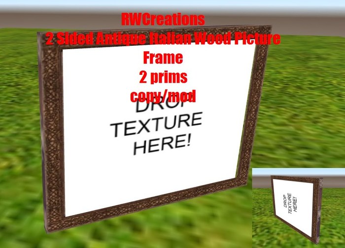 2 Sided Antique Italian Wood Photo Textue Picture Frame  -2 prims by RWC (boxed) Copy/Mod