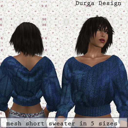 Rigged MESH short sweater blue, Durga Design