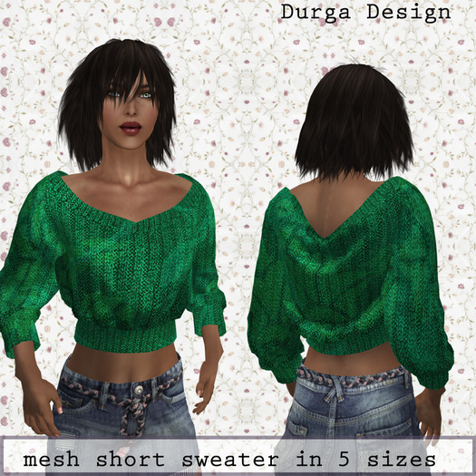 Rigged MESH short sweater bright green, Durga Design