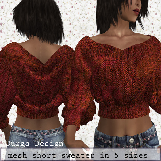Rigged MESH short sweater orange brown, Durga Design