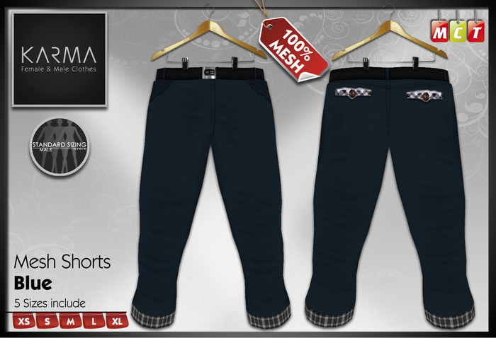 Karma - Blue - Male Mesh Shorts - 5 Sizes include
