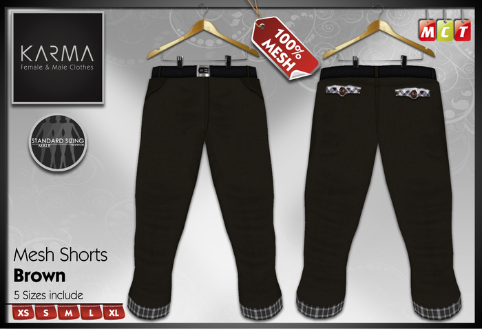 Karma - Brown - Male Mesh Shorts - 5 Sizes include