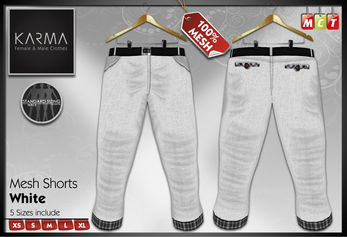 Karma - White - Male Mesh Shorts - 5 Sizes include