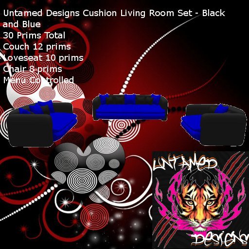 Untamed Designs Cushion Living Room Set Black/Blue BOX