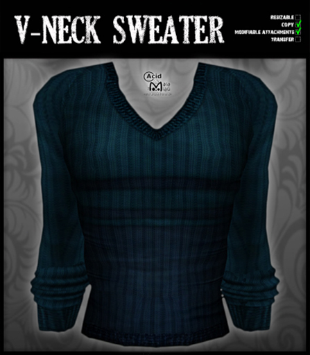 .:A&M:. V-Neck Sweater - Blue - Male