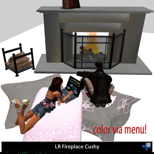 LR Fireplace Cushy - with animations, rezzer, object-giver, working fire and texture-changer-menu