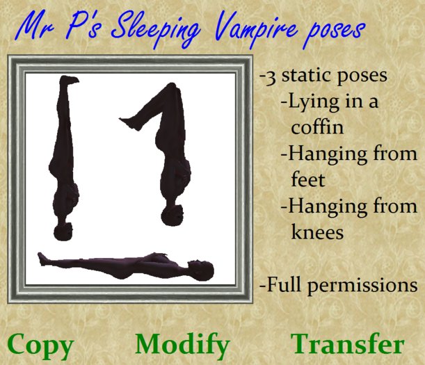 "Mr P's Sleeping Vampire poses"