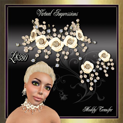 June Jewelry Set in Antique White Pearls & Roses