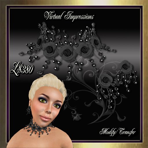 June Jewelry Set in Black Pearls & Roses