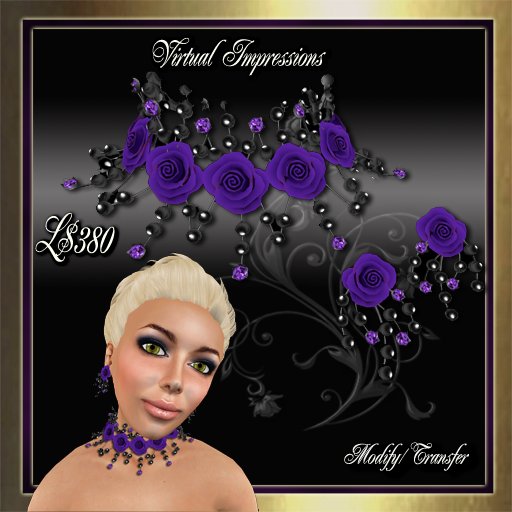 June Jewelry Set in Black Pearls & Purple Roses