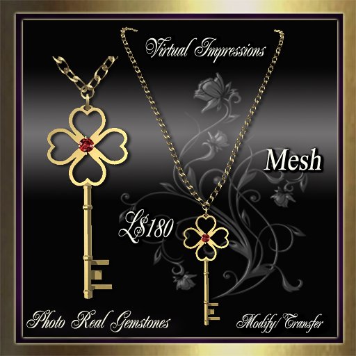 Key Chain Necklace in Gold & Ruby