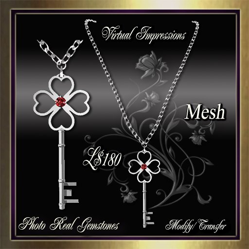 Key Chain Necklace in Silver & Ruby