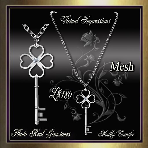 Key Chain Necklace in Silver & Diamonds